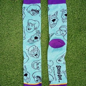 Scooby Doo Shaggy/Velma/Daphne/Fred Group Cartoon Aqua Adult Lg Crew Socks New